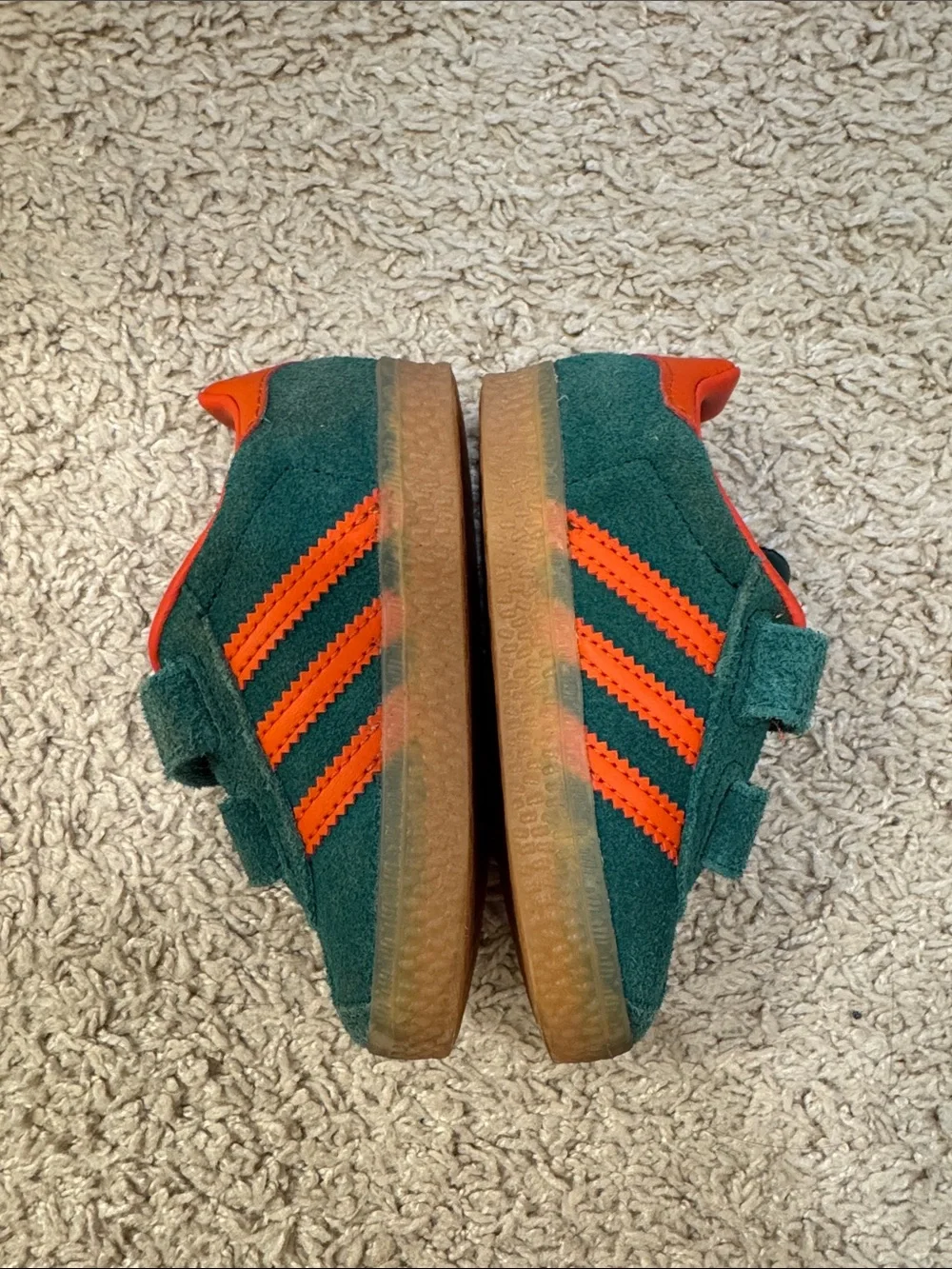adidas Kids Gazelle Green Suede Sneakers with Orange Stripes